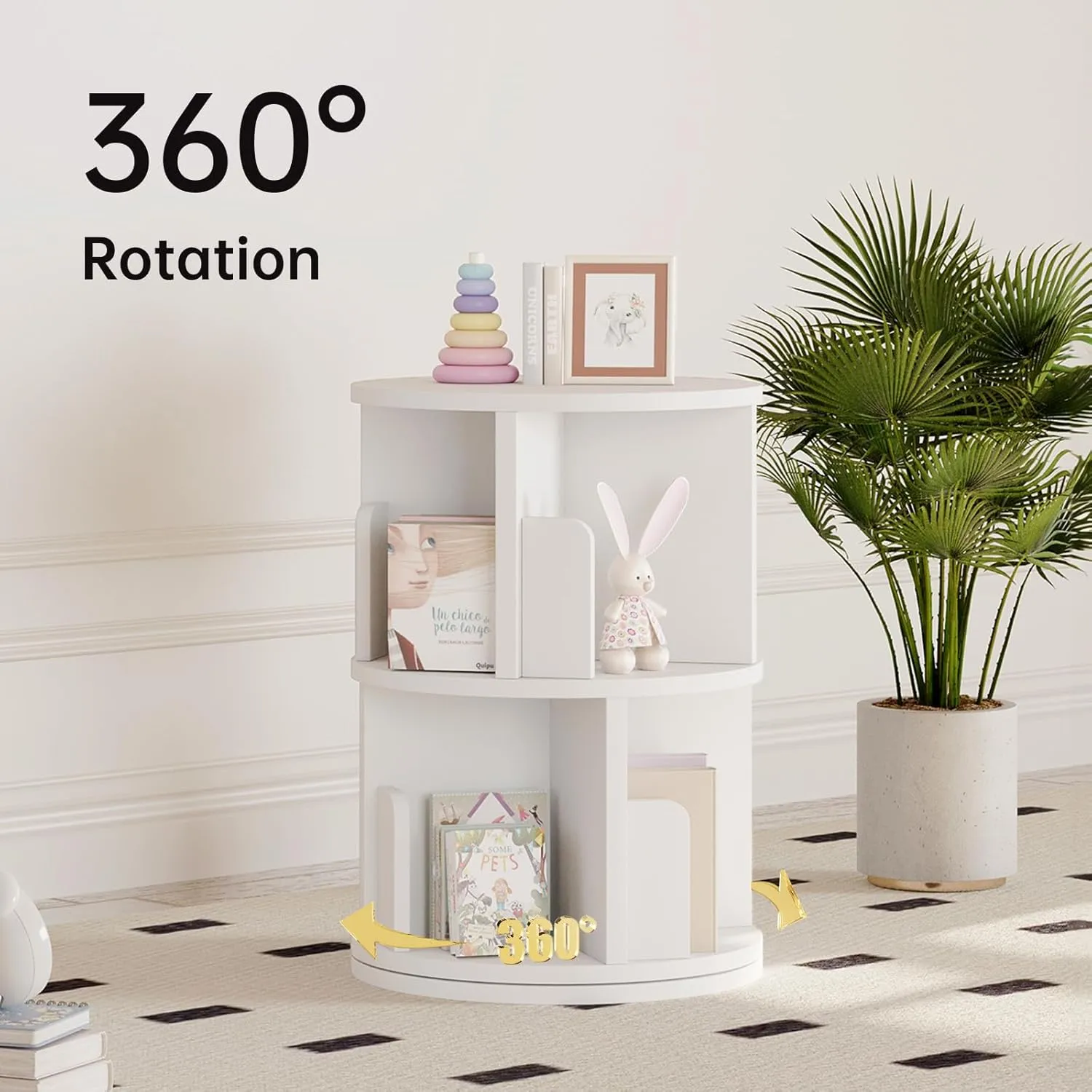 15.7" 2-Tier 360° Rotating Bookshelf for Small Space