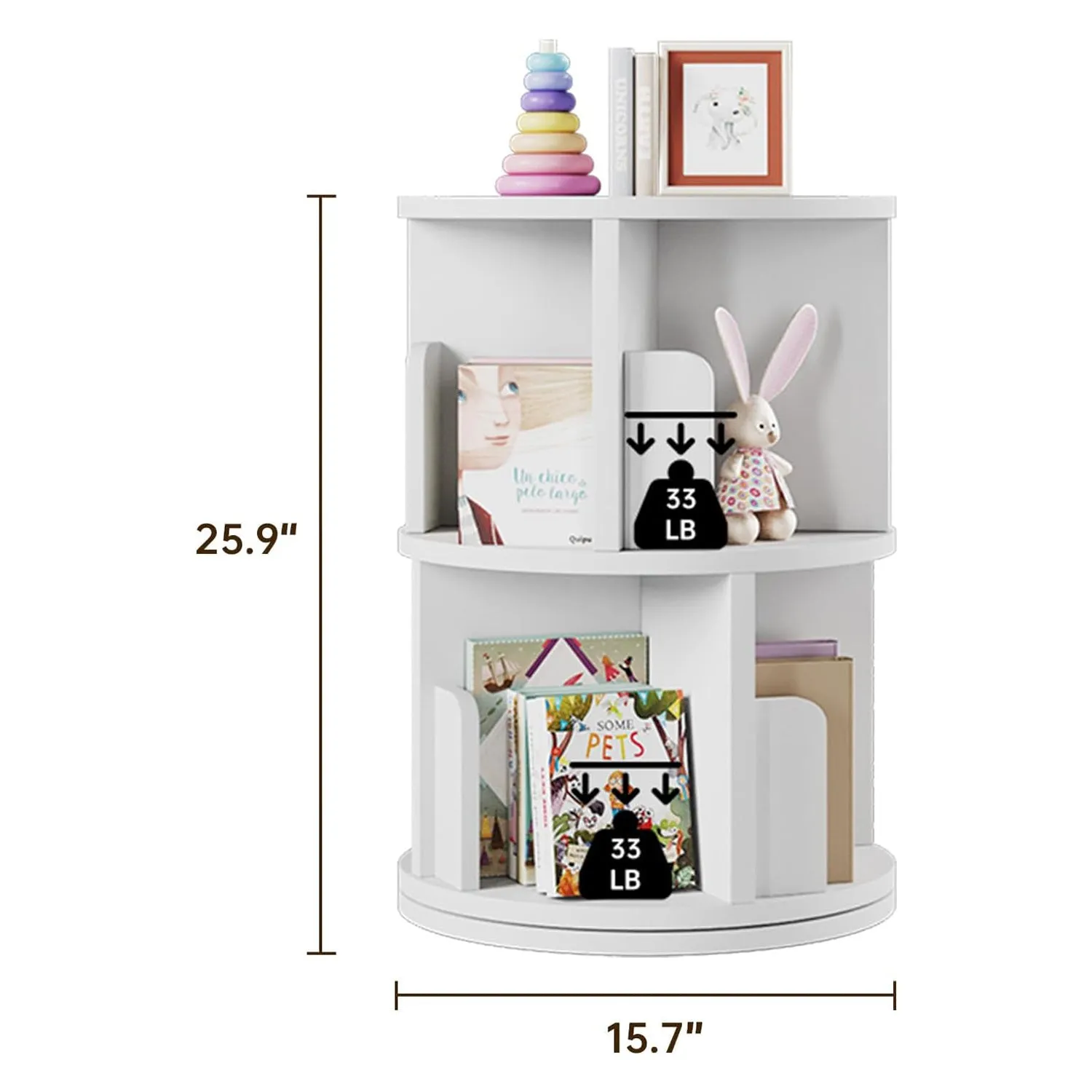 15.7" 2-Tier 360° Rotating Bookshelf for Small Space