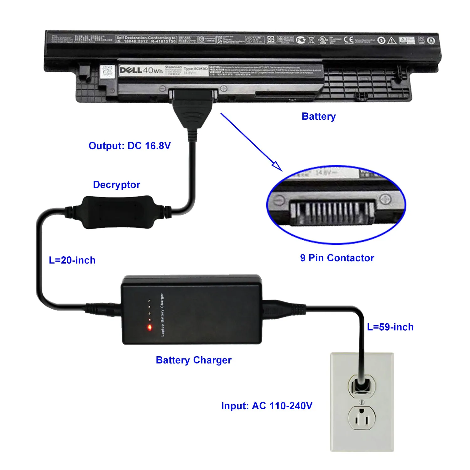 16.8V Laptop External Battery Charger for Dell Inspiron XCMRD 3421 3521 3721 5521 5721 14.4V-16.8V Batteries