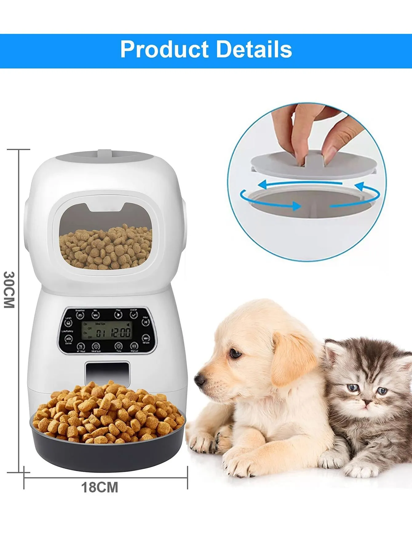 1pc Button Style Robot Automatic Pet Feeder Smart Food Dispenser For Dog Cat Stainless Steel Bowl Timer Robot Pet Feeding Dispenser 3 5L