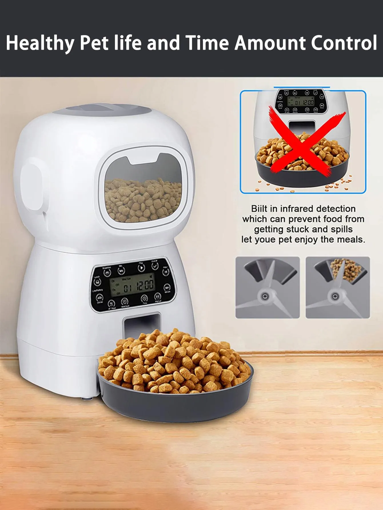 1pc Button Style Robot Automatic Pet Feeder Smart Food Dispenser For Dog Cat Stainless Steel Bowl Timer Robot Pet Feeding Dispenser 3 5L