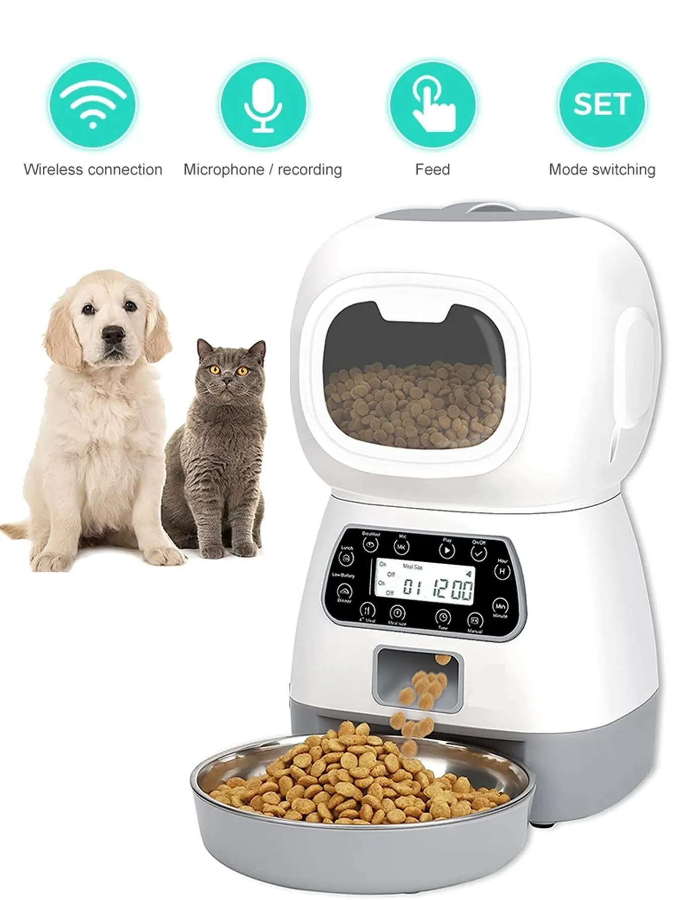 1pc Button Style Robot Automatic Pet Feeder Smart Food Dispenser For Dog Cat Stainless Steel Bowl Timer Robot Pet Feeding Dispenser 3 5L