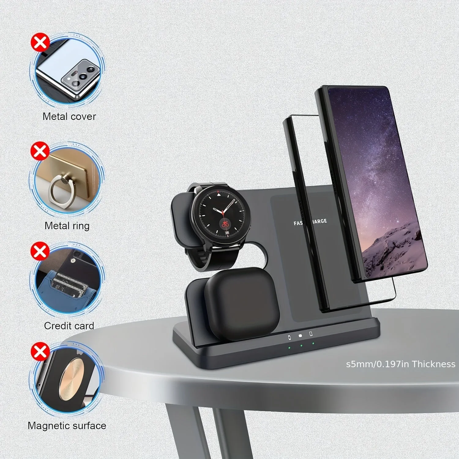 2023 New Wireless Charger 3 In 1 For Samsung Charging Station For Galaxy S23 S22 S21 S20 Ultra FE/Note 20 10 9/Z Flip Fold Series, Galaxy Watch 5 Pro/5/4/3/Active 2/1, Buds /Pro/Live