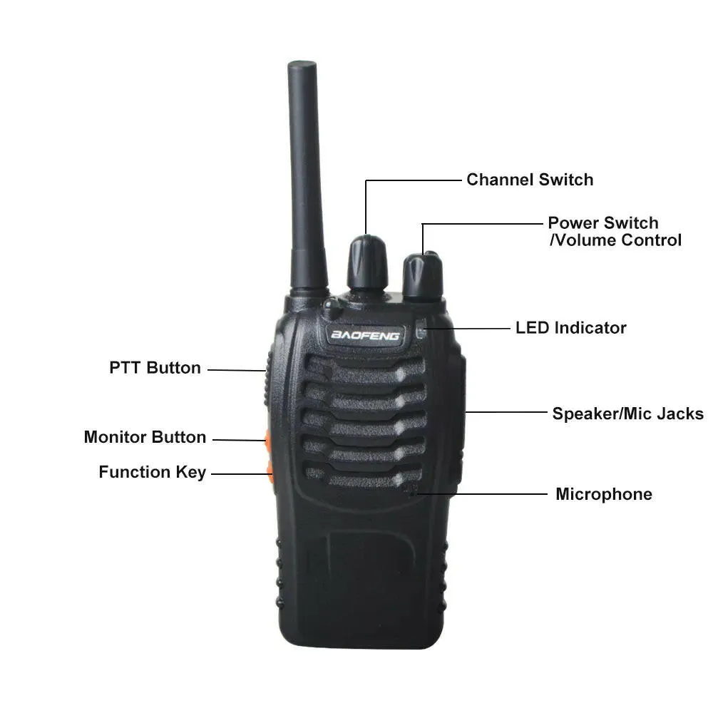 2pcs Baofeng Walkie Talkie BF-88E PMR 0.5W 16CH UHF 446.00625-446.19375MHz 12.5KHz Channel Separation with USB Charger Headset