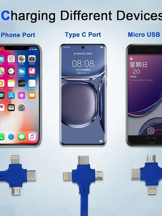 3 in1 Retractable USB Type C Micro USB Cable for iPhone 14 13 12 11 Pro With Phone Stand Fast Charging Charger Data Cable