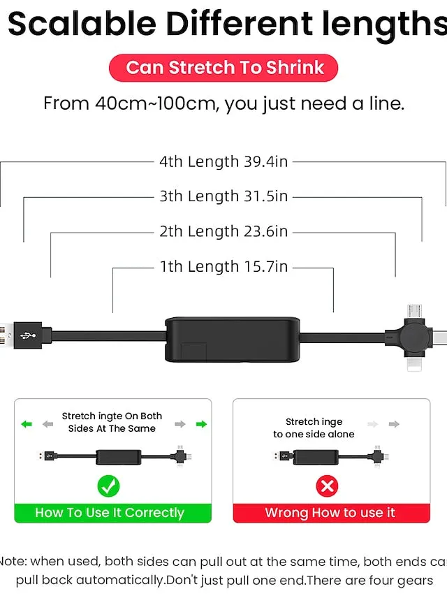 3 in1 Retractable USB Type C Micro USB Cable for iPhone 14 13 12 11 Pro With Phone Stand Fast Charging Charger Data Cable