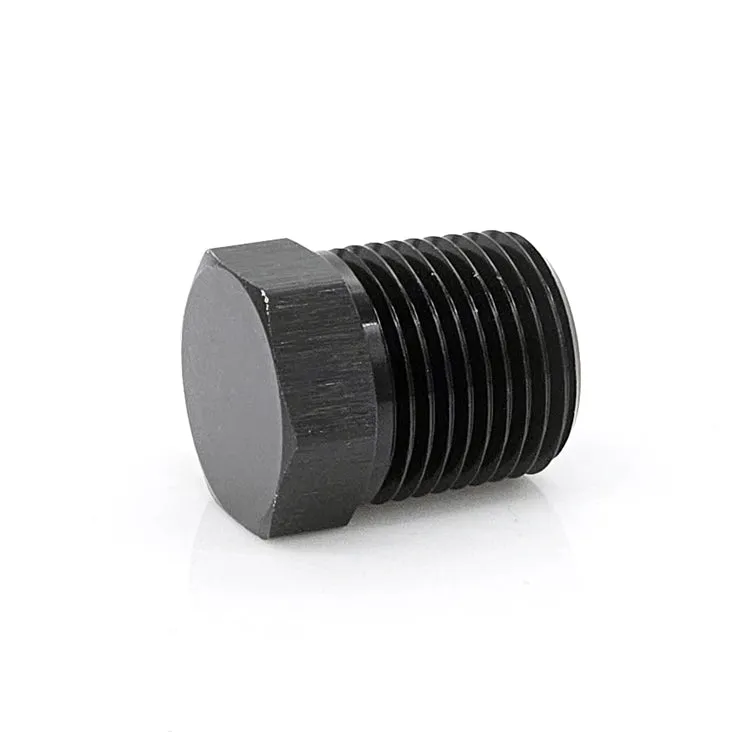 3/4" Male NPT Hex Plug, 6061 Aluminum, Black Hard Anodized