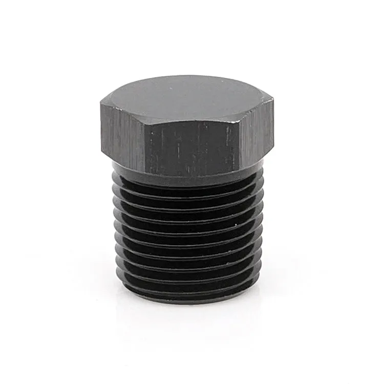 3/4" Male NPT Hex Plug, 6061 Aluminum, Black Hard Anodized