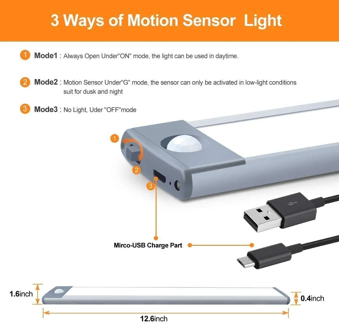 54 LED Rechargeable Motion Sensor Under Cabinet Light, 350 Lumens