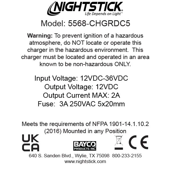 5568-CHGRDC5: 5-Bank DC Charger - Rechargeable INTRANT® Angle Lights