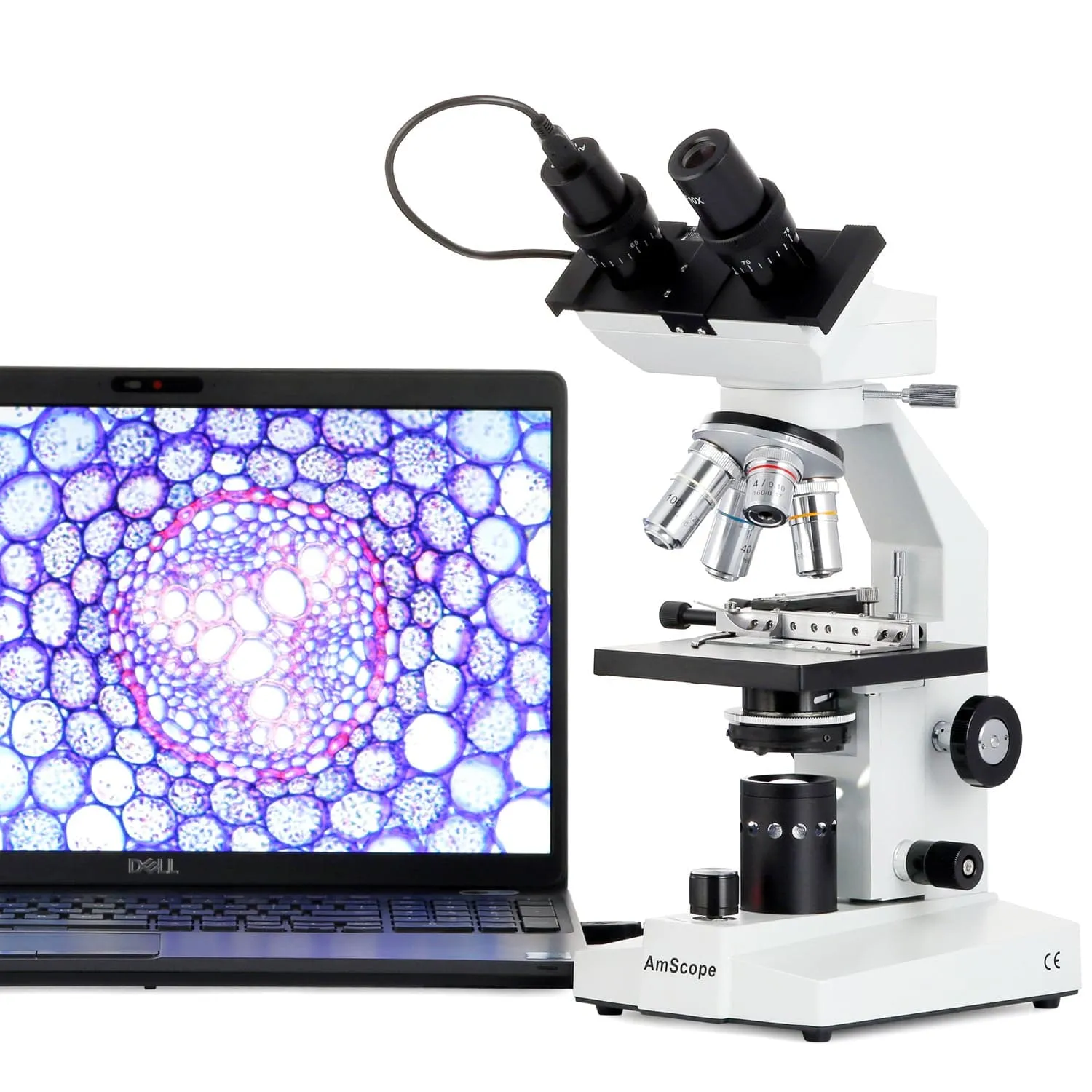 AmScope B100 Series Biological Binocular Compound Microscope 40X-1000X Magnification with LED, Mech. Stage, Slide Making Kit   Optional Digital Camera and Book