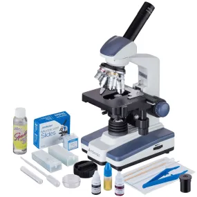 AmScope ME620 Series Monocular Compound Microscope 40X-1000X Magnification with LED, Slide Making Kit and 3MP Digital Eyepiece