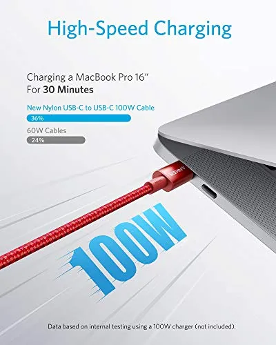 Anker USB C Cable 100W 10ft, New Nylon USB C to USB C Cable 2.0, Type C Charging Cable Fast Charge for MacBook Pro 2020, iPad Pro 2020, iPad Air 4, Galaxy S20, Pixel, Switch, LG, and More(Red)