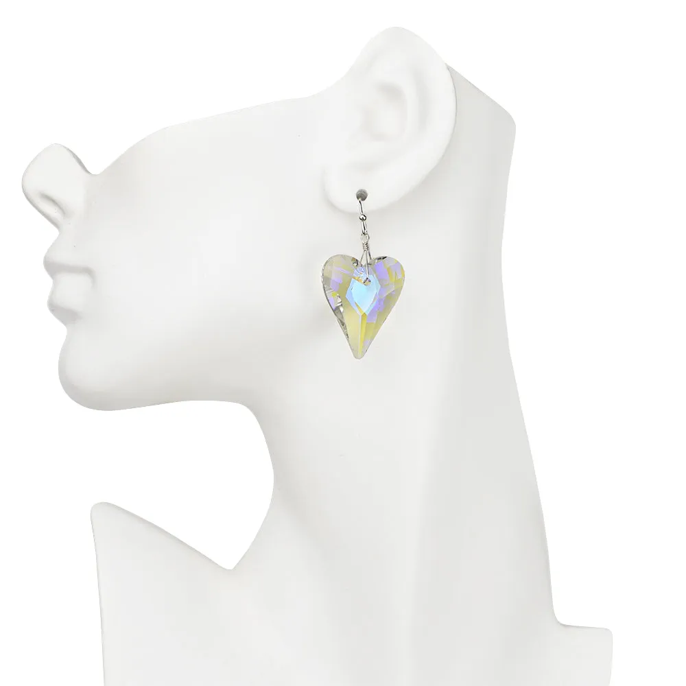 Aphrodite Crystal Heart French Wire Earrings (Sterling Silvertone/Crystal AB)