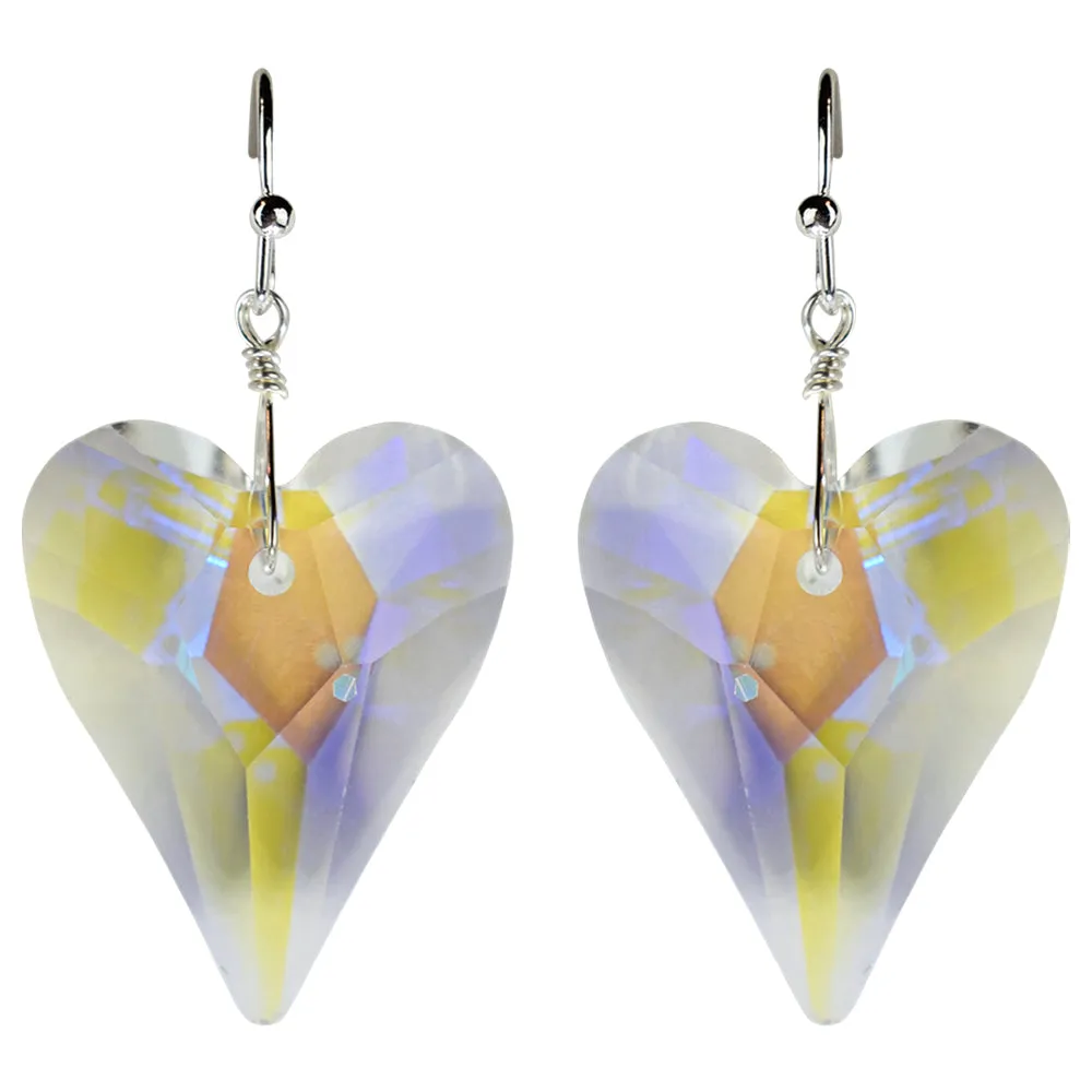 Aphrodite Crystal Heart French Wire Earrings (Sterling Silvertone/Crystal AB)