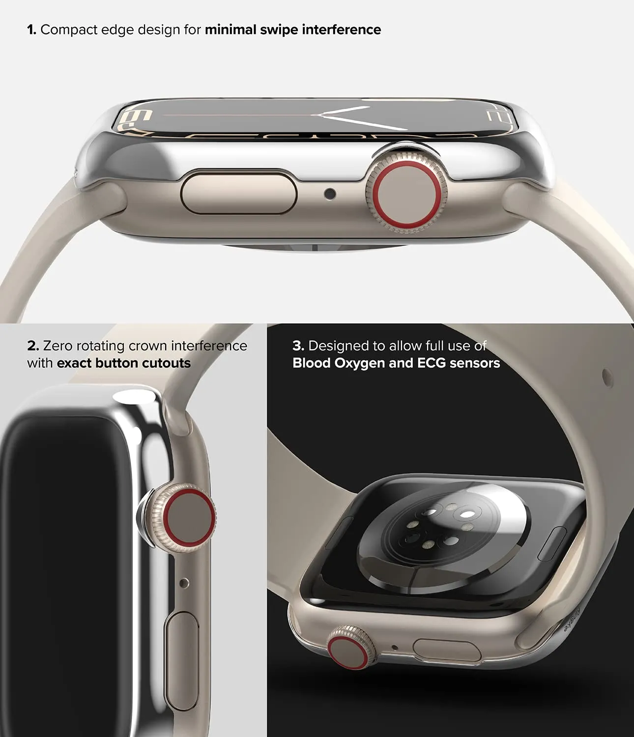 Apple Watch 8 / 7 45mm | Bezel Styling Case Adhesive Frame Ring Cover | Silver  45 | 01