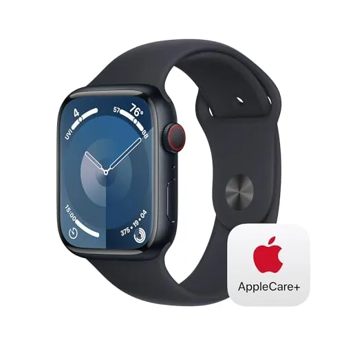 Apple Watch Series 9 [GPS   Cellular 45mm] Smartwatch with Midnight Aluminum Case with Midnight Sport Band M/L with AppleCare  (2 Years)