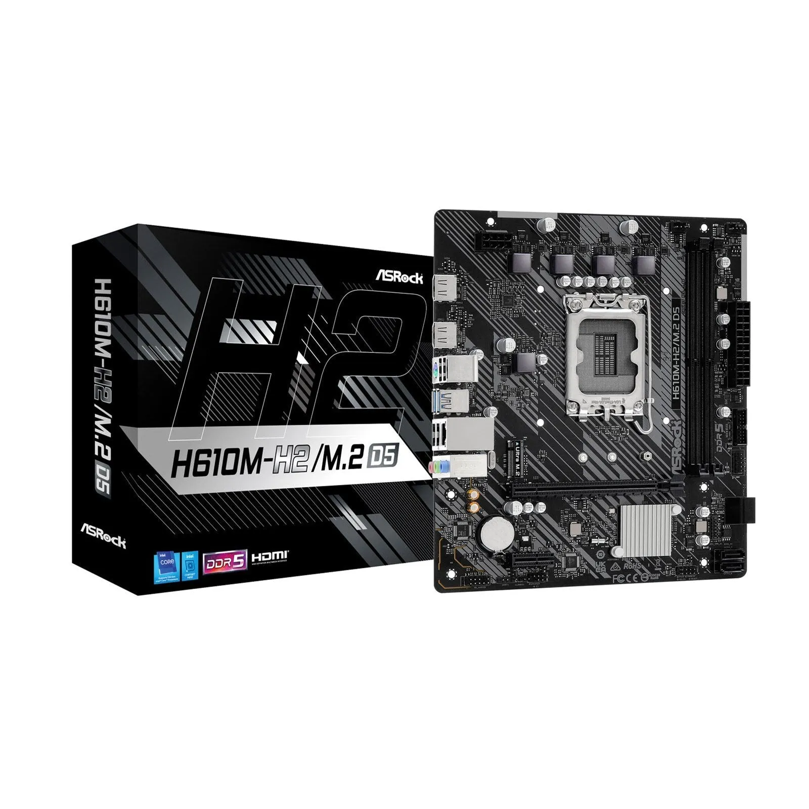 Asrock H610M-H2/M.2 D5 Motherboard, Intel H610, 1700, Micro ATX, DDR5, HDMI, GB LAN, PCIe4, M.2