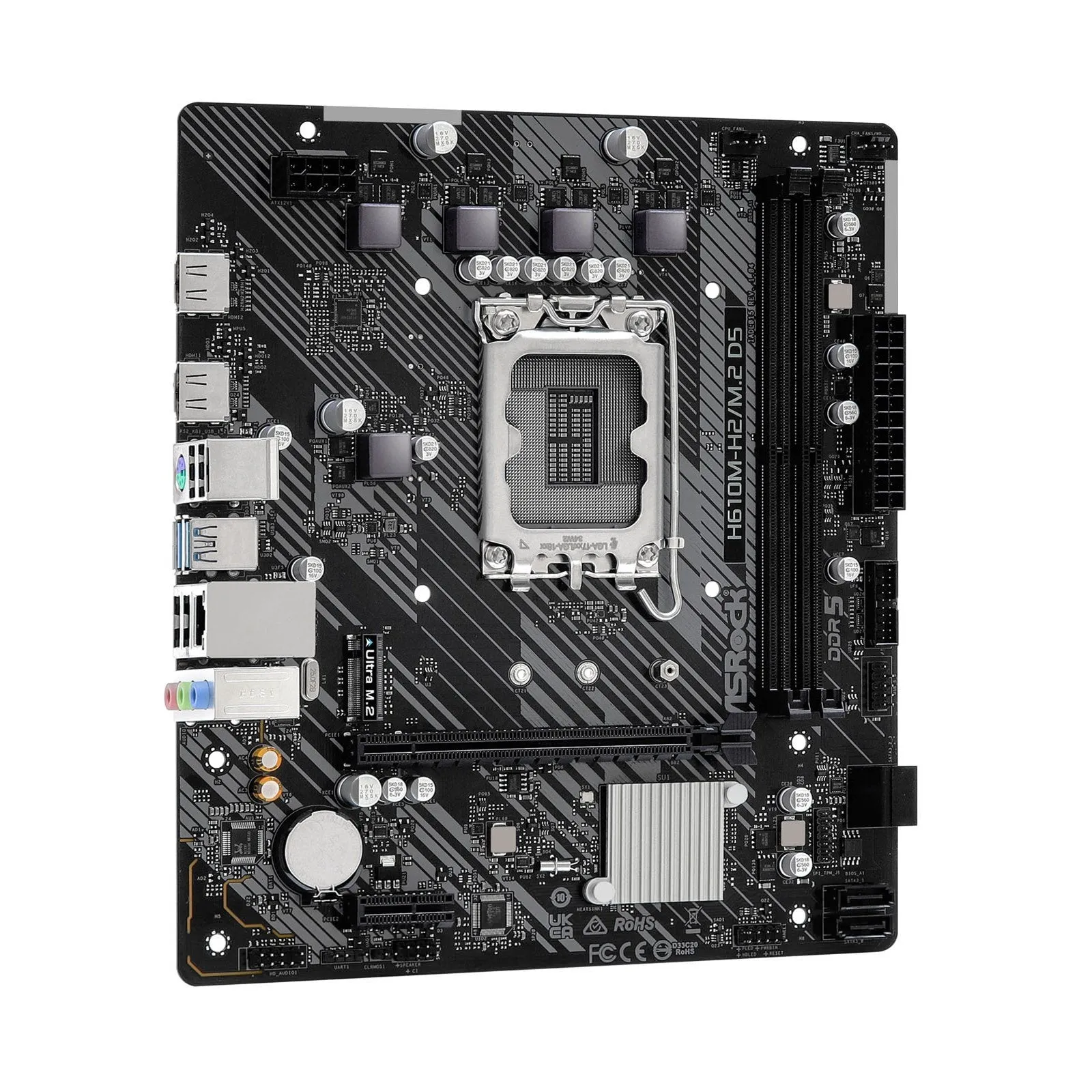 Asrock H610M-H2/M.2 D5 Motherboard, Intel H610, 1700, Micro ATX, DDR5, HDMI, GB LAN, PCIe4, M.2