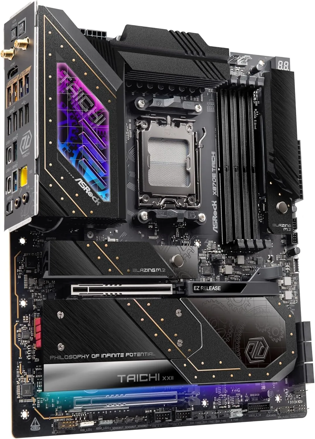 Asrock X870E Taichi Gaming Motherboard, AMD X870E, AM5, E-ATX, DDR5, HDMI, USB4, Wi-Fi 7, 5G LAN, RGB, M.2