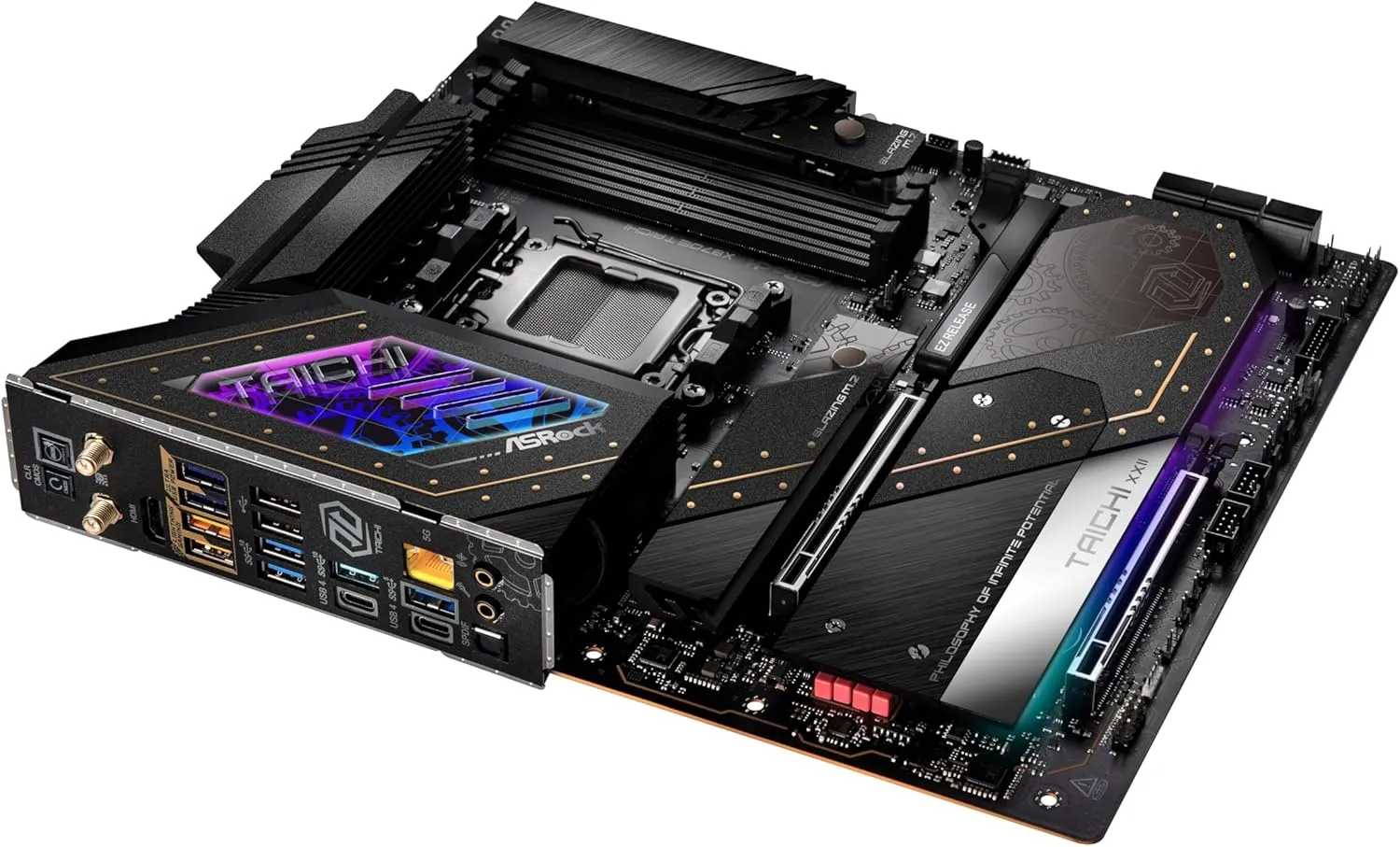 Asrock X870E Taichi Gaming Motherboard, AMD X870E, AM5, E-ATX, DDR5, HDMI, USB4, Wi-Fi 7, 5G LAN, RGB, M.2