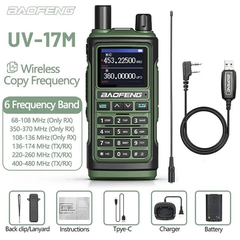 Baofeng UV-17M Air Band Walkie Talkie 999CH NOAA Full Band Type-C Charger Wireless Copy Frequency Long Range UV 5R Two Way Radio