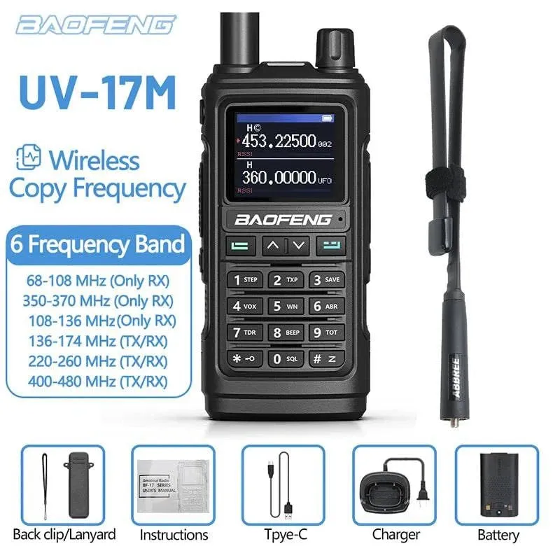 Baofeng UV-17M Air Band Walkie Talkie 999CH NOAA Full Band Type-C Charger Wireless Copy Frequency Long Range UV 5R Two Way Radio