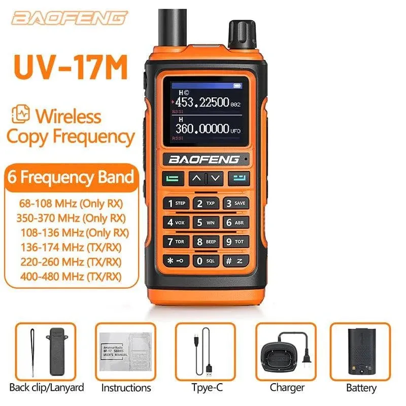 Baofeng UV-17M Air Band Walkie Talkie 999CH NOAA Full Band Type-C Charger Wireless Copy Frequency Long Range UV 5R Two Way Radio