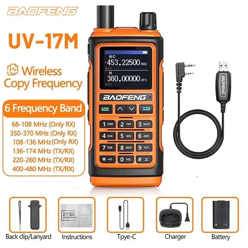 Baofeng UV-17M Air Band Walkie Talkie 999CH NOAA Full Band Type-C Charger Wireless Copy Frequency Long Range UV 5R Two Way Radio