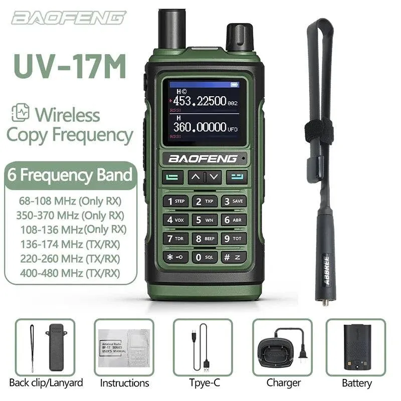 Baofeng UV-17M Air Band Walkie Talkie 999CH NOAA Full Band Type-C Charger Wireless Copy Frequency Long Range UV 5R Two Way Radio