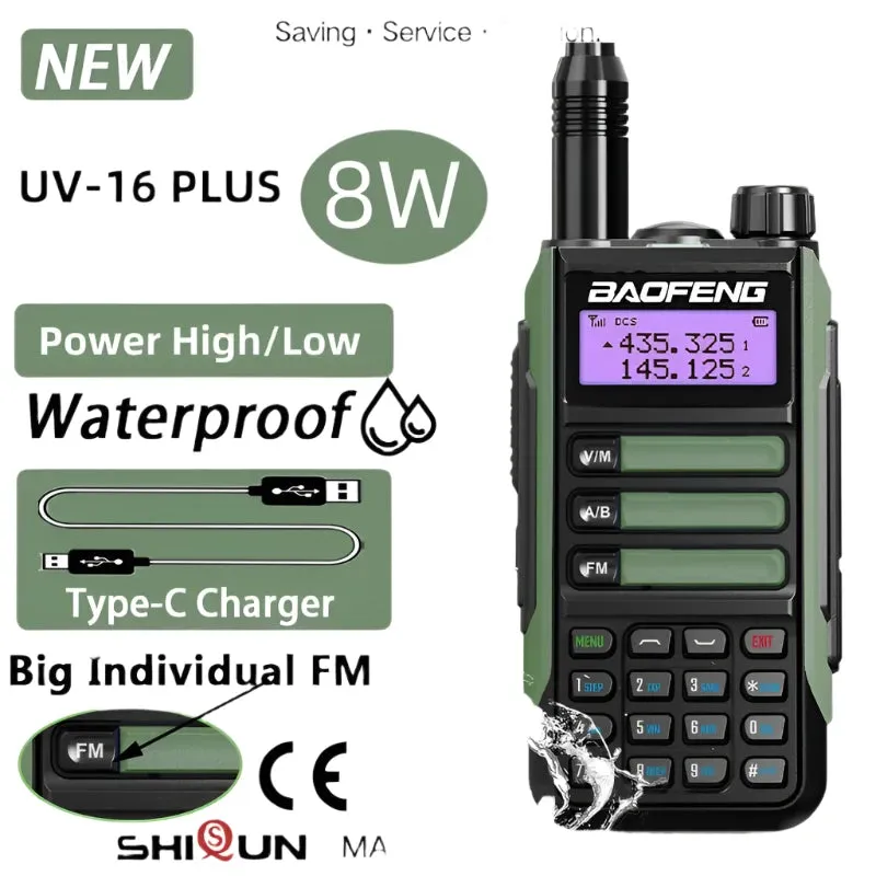 Baofeng Walkie Talkie Military UV-16 Plus 8 W Portable Radio Station USB Type C Charger Upgrade of UV 5R Original UV 16 FM Radio