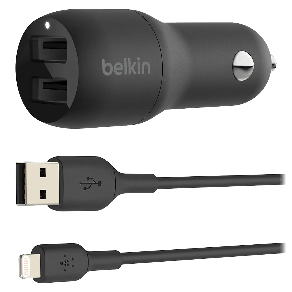 Belkin Boost Up Charge Dual Port USB A Car Charger 24W with Apple Lightning Cable 3ft by Belkin