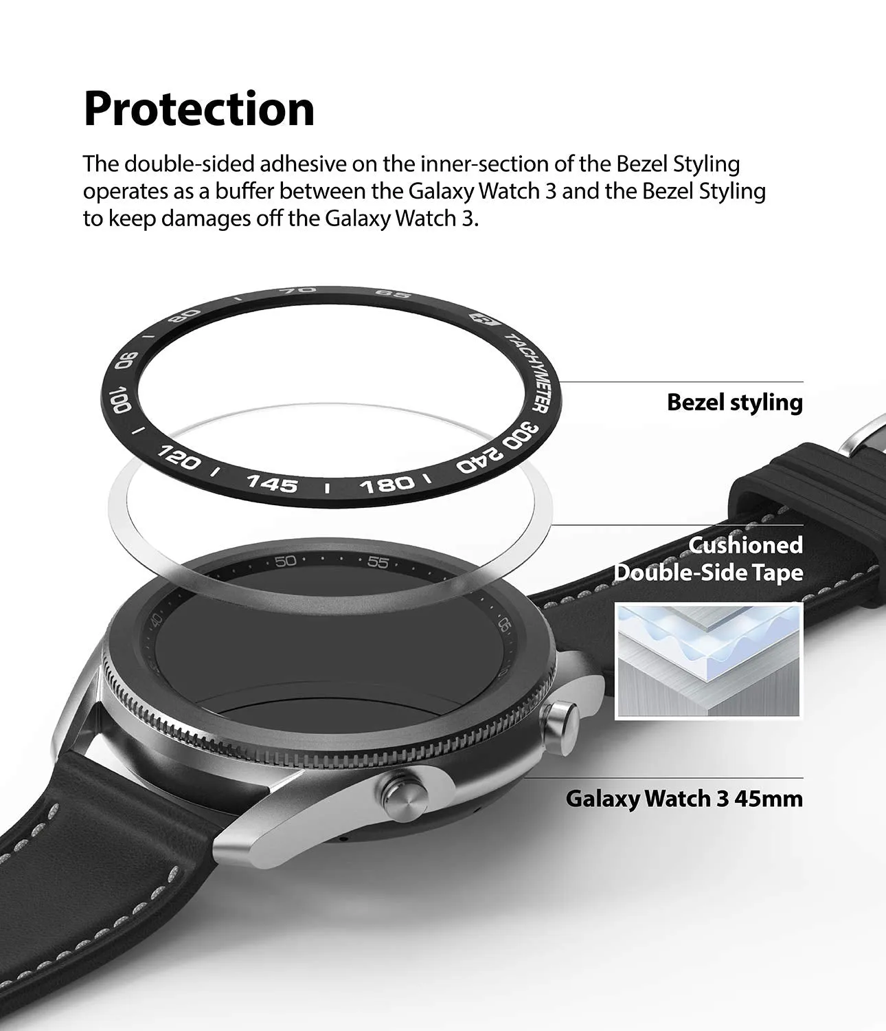 Bezel Styling for Galaxy Watch 3 45mm - Matte Black  45-10 (AL)  [Stainless Steel]