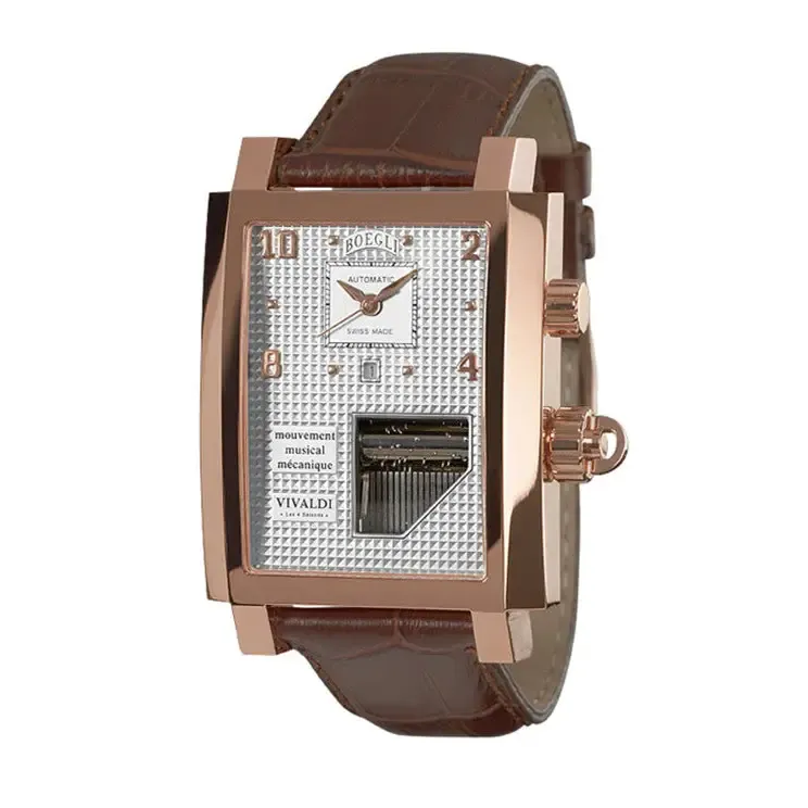 Boegli Men's Grand Festival Automatic Rose Gold Plated Brown Leather Watch M.751