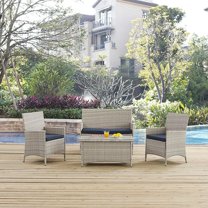 Bridge 4 Piece Outdoor Patio Patio Conversation Set with Pillow Set