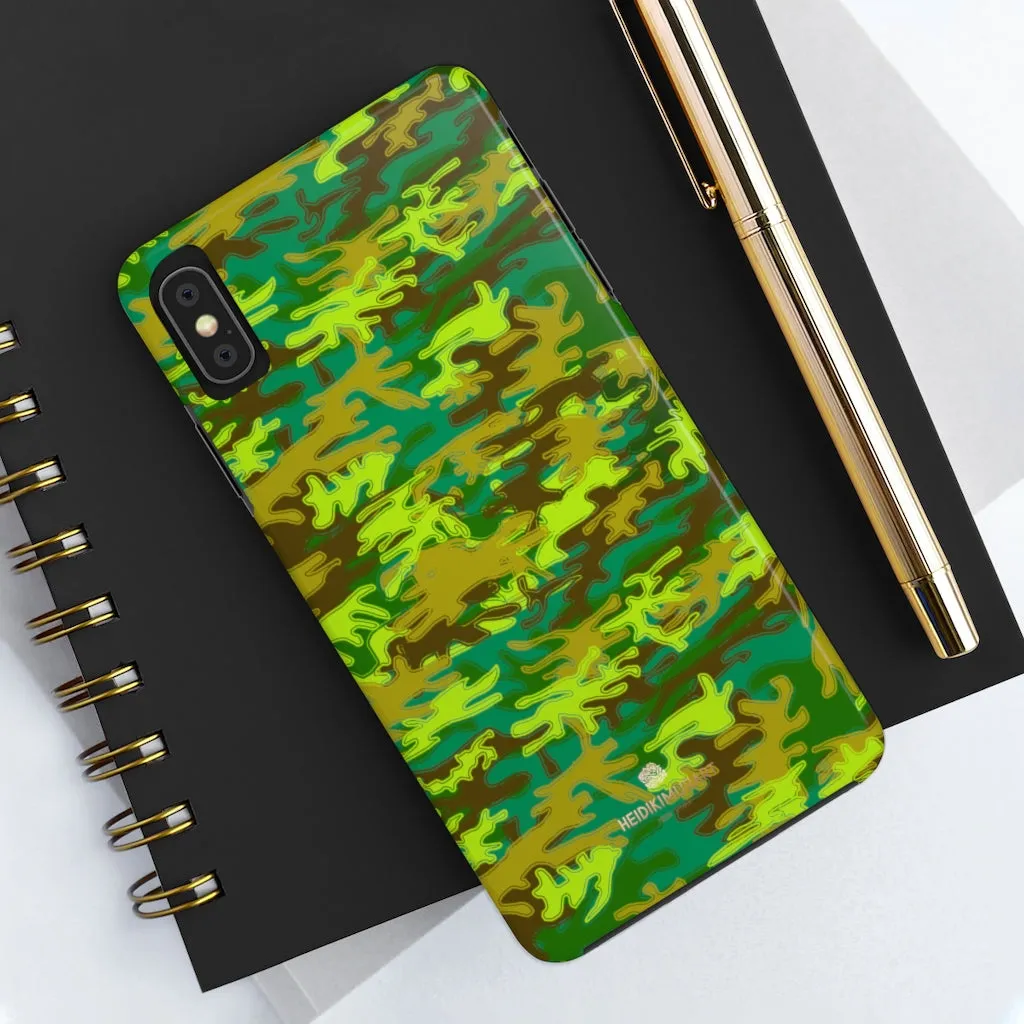 Bright Green Camo iPhone Case, Army Print Case Mate Tough Samsung Galaxy Phone Cases