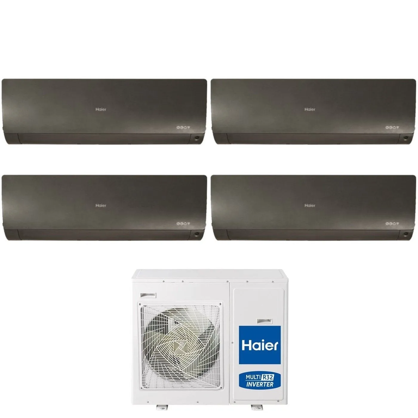 Climatizzatore Condizionatore Haier Quadri Split Inverter serie FLEXIS PLUS BLACK 7 7 7 12 con 4U85S2SR3FA R-32 Wi-Fi Integrato Colore Nero 7000 7000 7000 12000