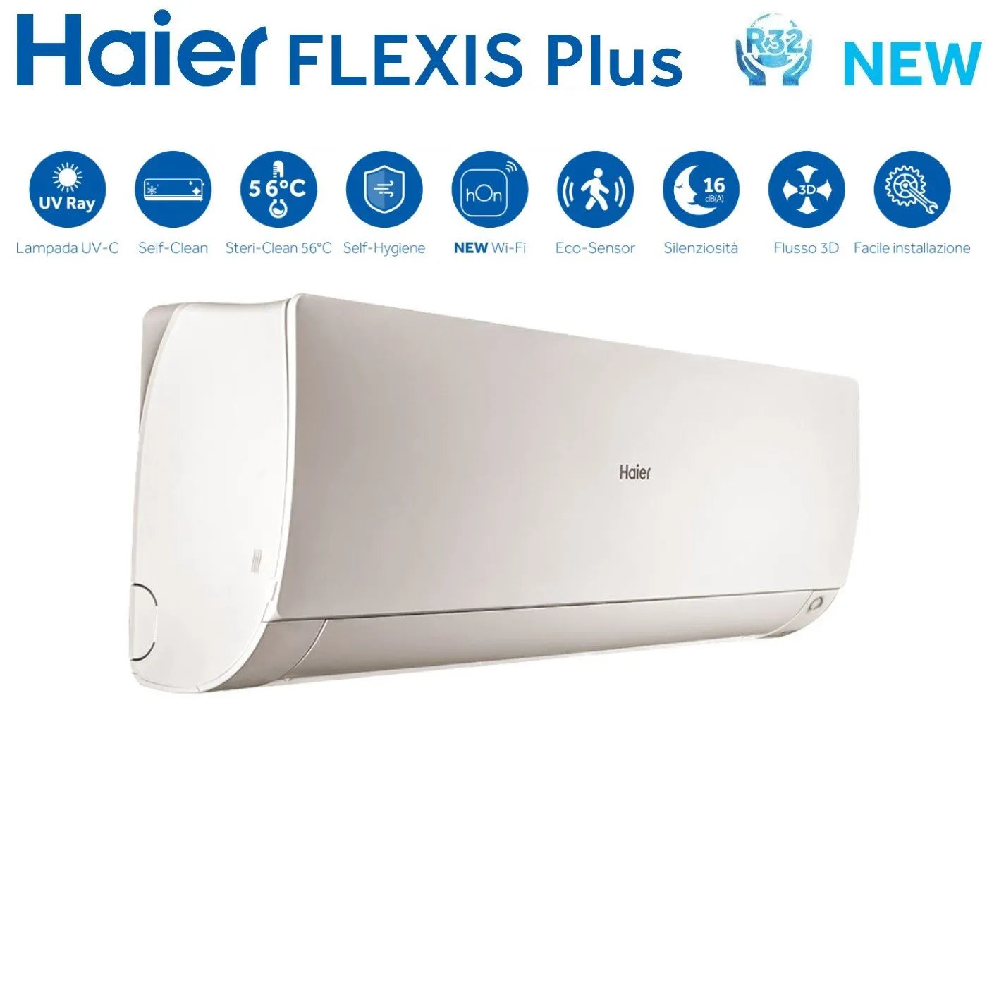 Climatizzatore Condizionatore Haier Quadri Split Inverter serie FLEXIS PLUS WHITE 7 7 9 15 con 4U85S2SR3FA R-32 Wi-Fi Integrato Colore Bianco 7000 7000 9000 15000