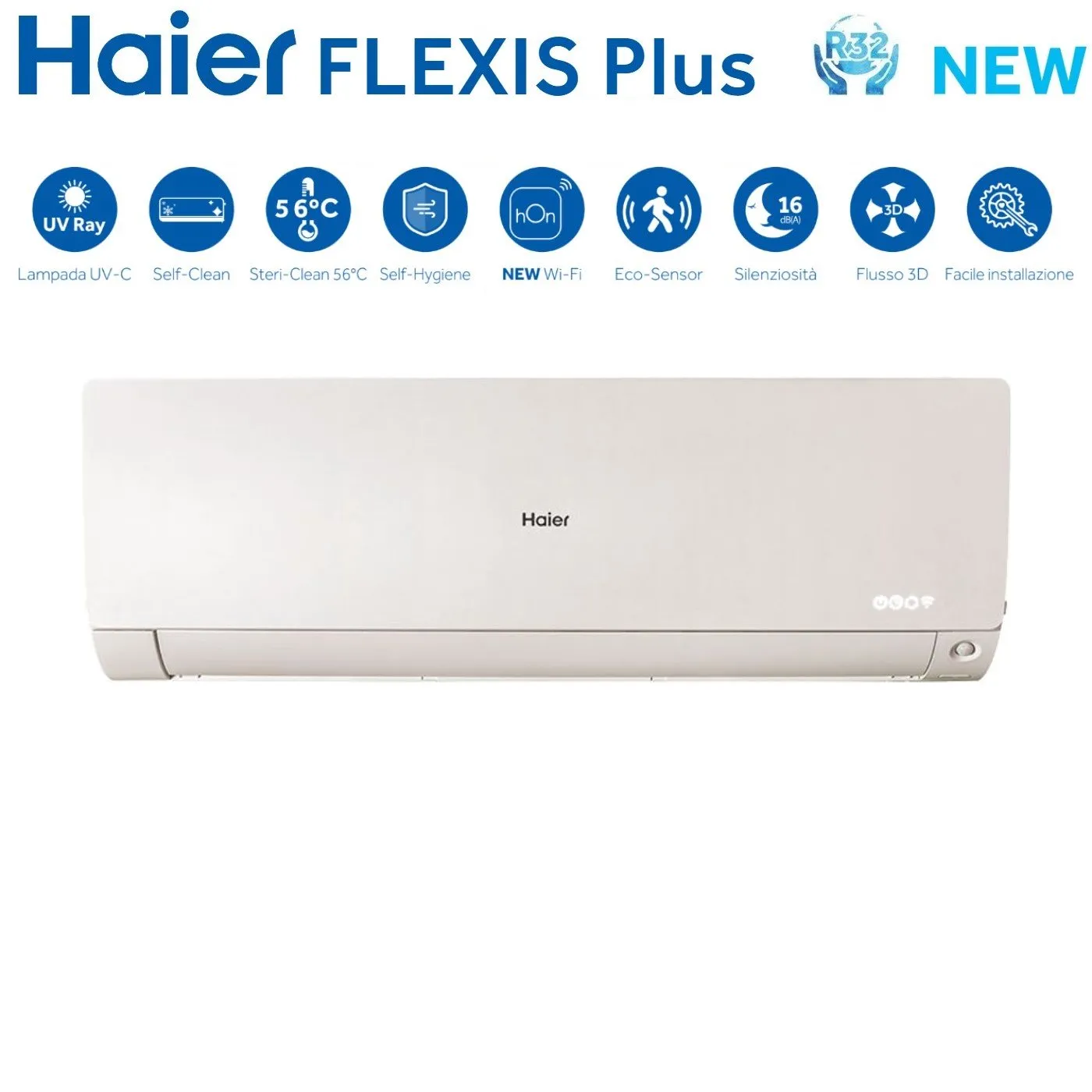 Climatizzatore Condizionatore Haier Quadri Split Inverter serie FLEXIS PLUS WHITE 7 7 9 9 con 4U85S2SR3FA R-32 Wi-Fi Integrato Colore Bianco 7000 7000 9000 9000