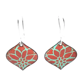 Earrings - Ogee Flower Petals (Turquoise Orange) by Magpie Mouse Studios