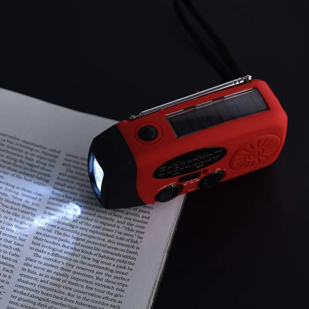 Emergency AM/FM/NOAA Weather Radio, Portable Solar Hand Crank Radio with Power Bank, 3 LED Flashlight for Household Emergency and Outdoor Survival (Red)