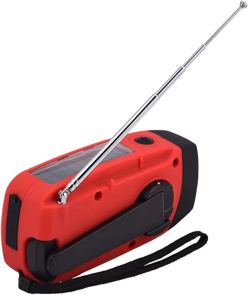 Emergency AM/FM/NOAA Weather Radio, Portable Solar Hand Crank Radio with Power Bank, 3 LED Flashlight for Household Emergency and Outdoor Survival (Red)