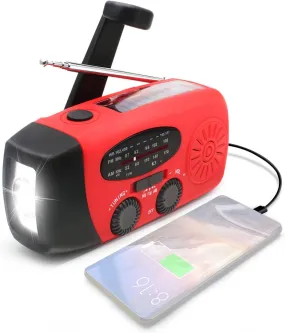 Emergency AM/FM/NOAA Weather Radio, Portable Solar Hand Crank Radio with Power Bank, 3 LED Flashlight for Household Emergency and Outdoor Survival (Red)