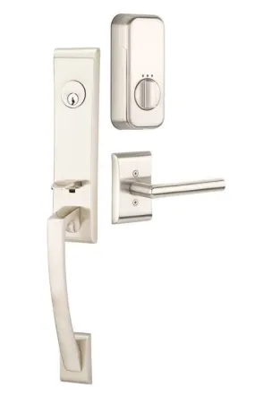 Emtek Single Cylinder Apollo Handleset EMPowered Motorized Smart Lock Upgrade With Lowell Glass Knob