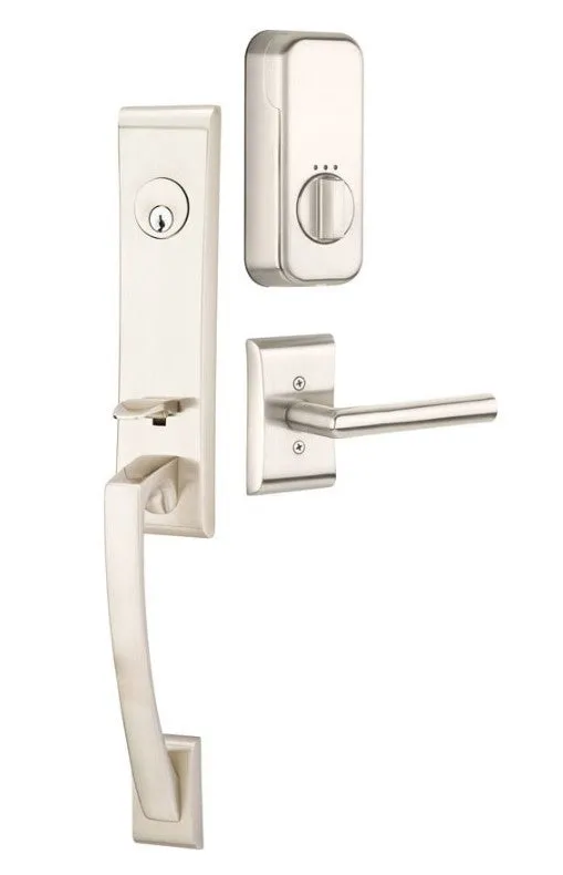 Emtek Single Cylinder Apollo Handleset EMPowered Motorized Smart Lock Upgrade With Select R-Bar Hammered Lever