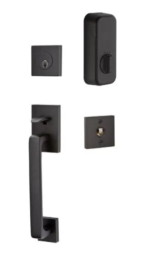 Emtek Single Cylinder Baden Handleset EMPowered Motorized Smart Lock Upgrade With Select L-Square Straight Knurled Lever