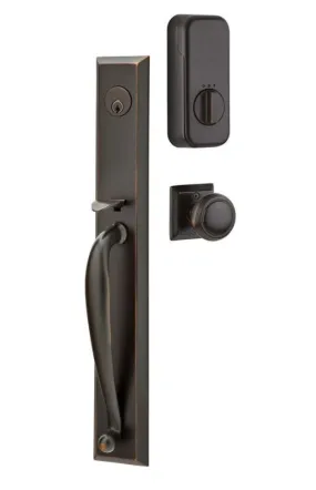 Emtek Single Cylinder Jefferson Handleset EMPowered Motorized Smart Lock Upgrade With Astoria Glass Knob