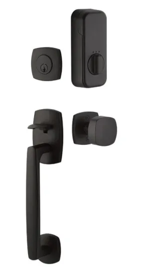 Emtek Single Cylinder Urban Modern Sectional Handleset EMPowered Motorized Smart Lock Upgrade With Merrimack Lever