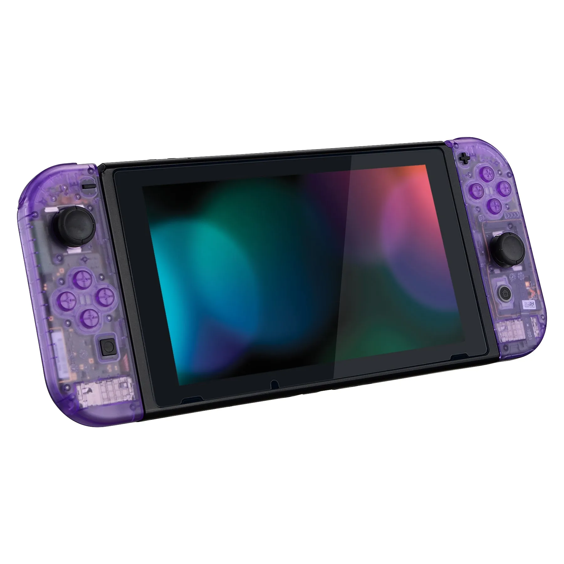 eXtremeRate Clear Atomic Purple Back Plate for NS Switch Console, NS Joycon Handheld Controller Housing with Full Set Buttons, DIY Replacement Shell for NS Switch - QM505