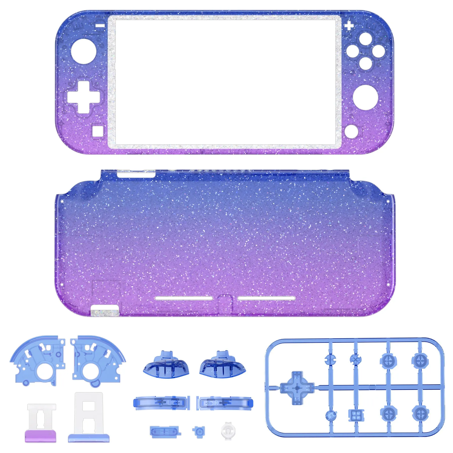 eXtremeRate Glitter Gradient Translucent Bluebell DIY Replacement Shell for Nintendo Switch Lite, NSL Handheld Controller Housing with Screen Protector, Custom Case Cover for Nintendo Switch Lite - DLP320